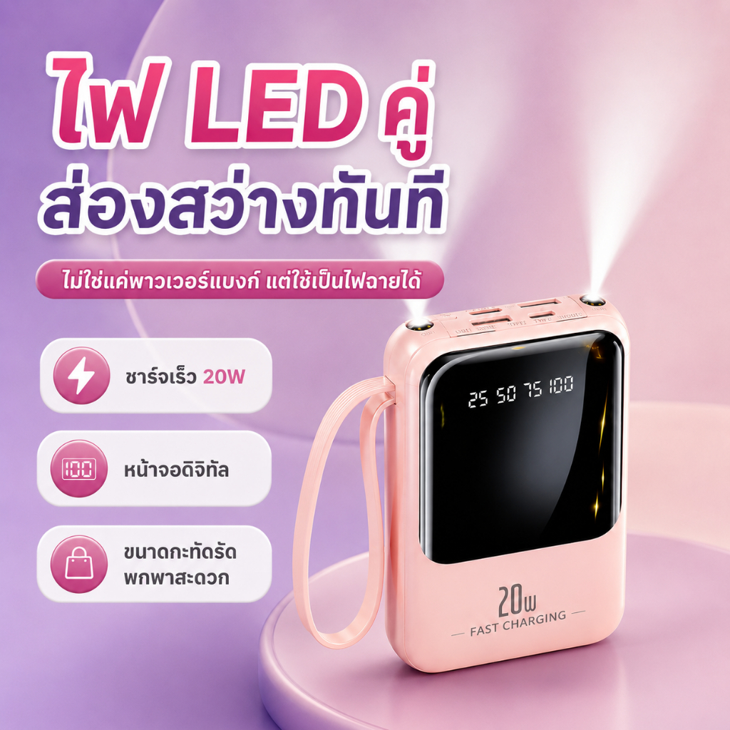 พาวเวอร์แบงก์ 20000mAh พร้อมไฟฉาย